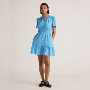 Quince 100% Organic Cotton Poplin Tiered Mini Dress in Cornflower Blue, Size S